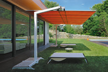 Load image into Gallery viewer, FIM Flexy Awning Silver powder-coated aluminum structure, canopy size 8 ft. deep and 16 ft. wide