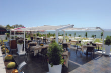 Load image into Gallery viewer, FIM Flexy Awning Silver powder-coated aluminum structure, canopy size 10 ft. deep and 14 ft. wide