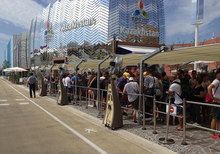 Load image into Gallery viewer, FIM Flexy Awning Silver powder-coated aluminum structure, canopy size 8 ft. deep and 12 ft. wide