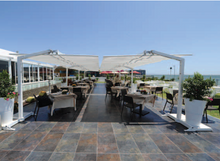 Load image into Gallery viewer, FIM Flexy Awning Silver powder-coated aluminum structure, canopy size 8 ft. deep and 16 ft. wide