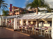 Load image into Gallery viewer, FIM Flexy Awning Silver powder-coated aluminum structure, canopy size 8 ft. deep and 16 ft. wide