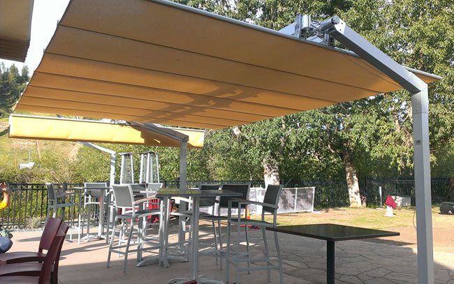 FIM  Flexy Awning Silver powder-coated aluminum structure, canopy size 10 ft. deep and 10 ft. wide